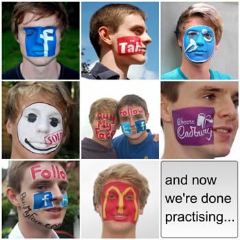 Mosaci of different logos on Ross and Ed's faces